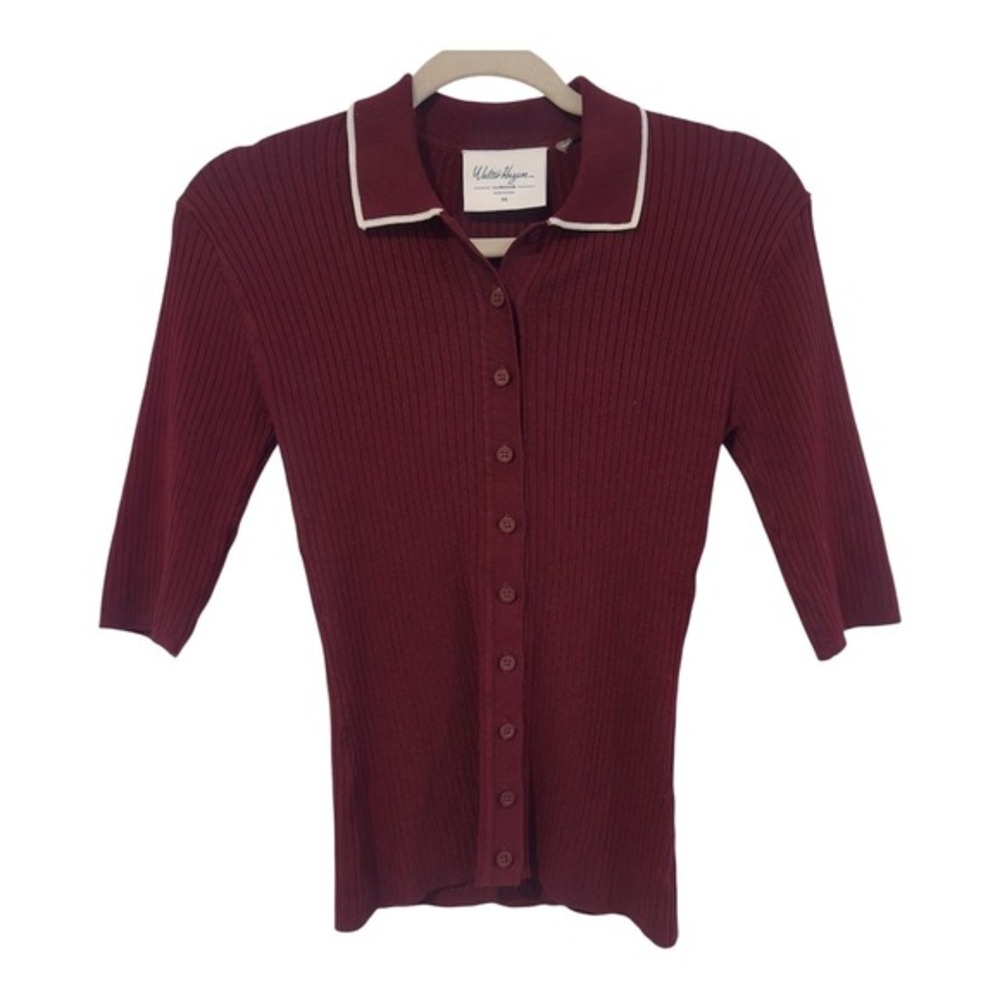 Walter Hagen Clubhouse Women XS Deep Merlot Ribbed Knit Sweater Polo WGH1001 NWT